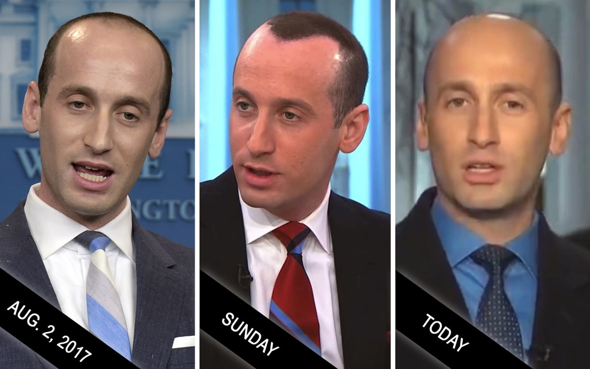 <a href="/StephenM/">Stephen Miller</a> remember when this bald bitch showed up on Face the Nation in 2018 with spray-painted hair lmaooo this guy never stops conniving and manipulating... everything he says is a lie