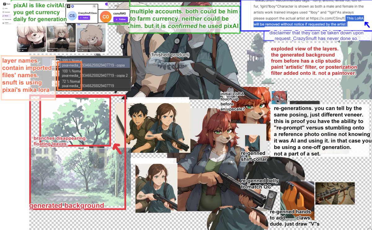 sumiaou's tweet image. "But they don’t tell the whole story.  I used it only as a reference for rendering techniques," but, thats not the whole story either, you *have* traced AI

I have the .csp files you shared with a friend (after you also lied to his face that you werent using AI as reference) here
