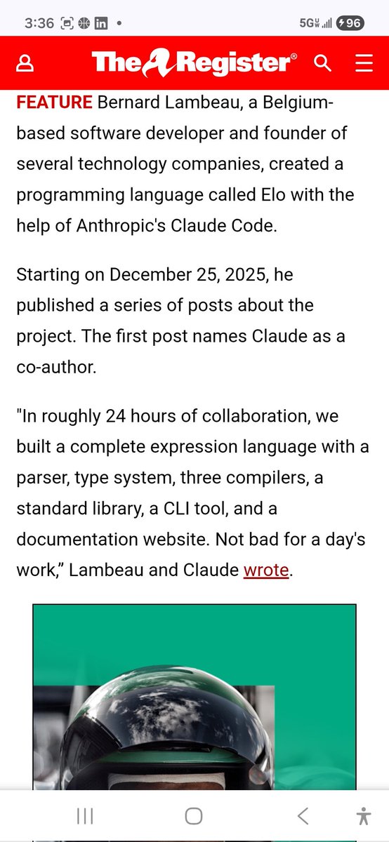AK2Pac's tweet image. @Scobleizer where is #AI #dart @googleaidevs @vllm_project ? #CompoundEngineering How an exp. #developer teamed up w/ @claudeai 2 create #Elo #programming lang.
#BernandLambeau, the human 1/2  #pairprogramming team, explains how he's using AI @TheRegister  theregister.com/2026/01/24/hum…