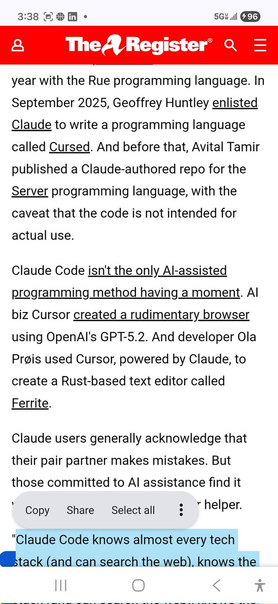 AK2Pac's tweet image. @Scobleizer where is #AI #dart @googleaidevs @vllm_project ? #CompoundEngineering How an exp. #developer teamed up w/ @claudeai 2 create #Elo #programming lang.
#BernandLambeau, the human 1/2  #pairprogramming team, explains how he's using AI @TheRegister  theregister.com/2026/01/24/hum…