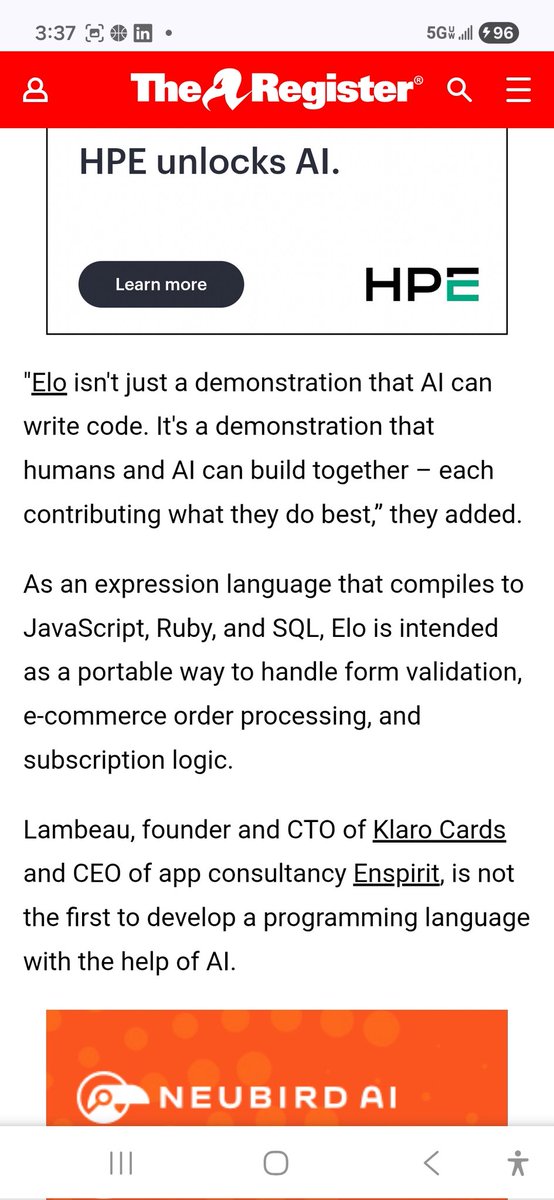 AK2Pac's tweet image. @Scobleizer where is #AI #dart @googleaidevs @vllm_project ? #CompoundEngineering How an exp. #developer teamed up w/ @claudeai 2 create #Elo #programming lang.
#BernandLambeau, the human 1/2  #pairprogramming team, explains how he's using AI @TheRegister  theregister.com/2026/01/24/hum…