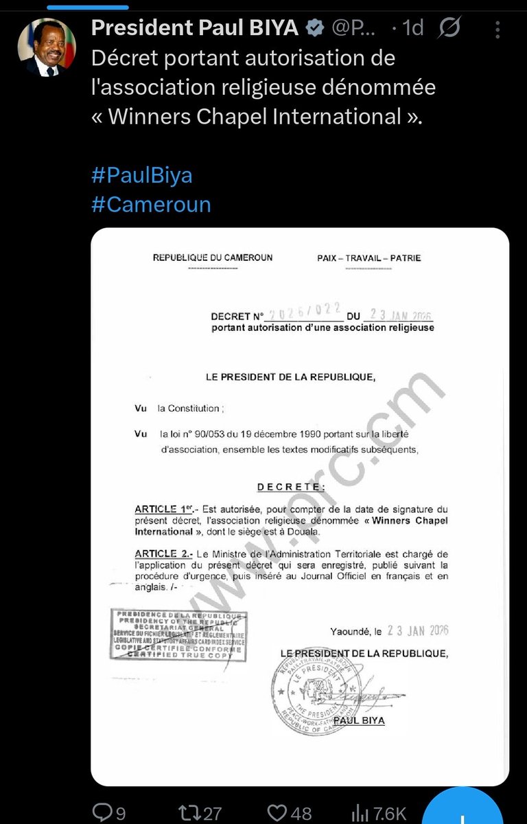 Au Bénin, on construit des routes, des quartiers, des villes, et on investit dans l’image du pays.

Au Cameroun, le ministre de l’Intérieur se bat contre les ordures, pendant que Biya signe des communiqués pour autoriser des prêts et légaliser des églises.

Deux visions. Deux