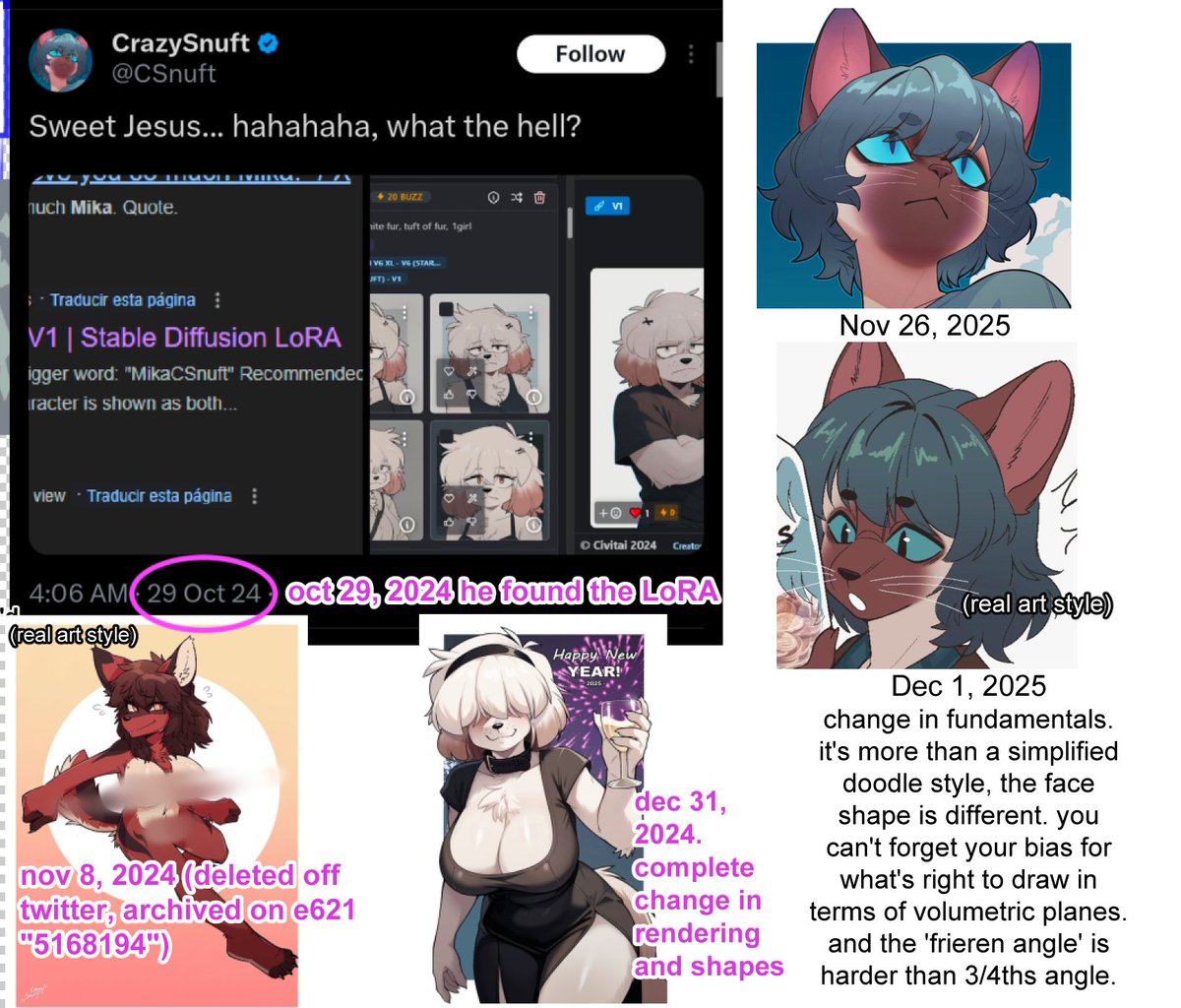 sumiaou's tweet image. "But they don’t tell the whole story.  I used it only as a reference for rendering techniques," but, thats not the whole story either, you *have* traced AI

I have the .csp files you shared with a friend (after you also lied to his face that you werent using AI as reference) here