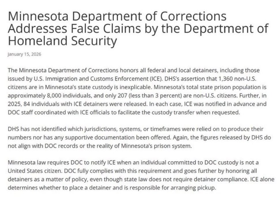 This is an insane statement. Minnesota does cooperate with ICE on many things! And you have to be willfully blind to believe that ICE agents were deployed in Minneapolis because of non-cooperation, and not because of everything Trump has been saying about Somalis.