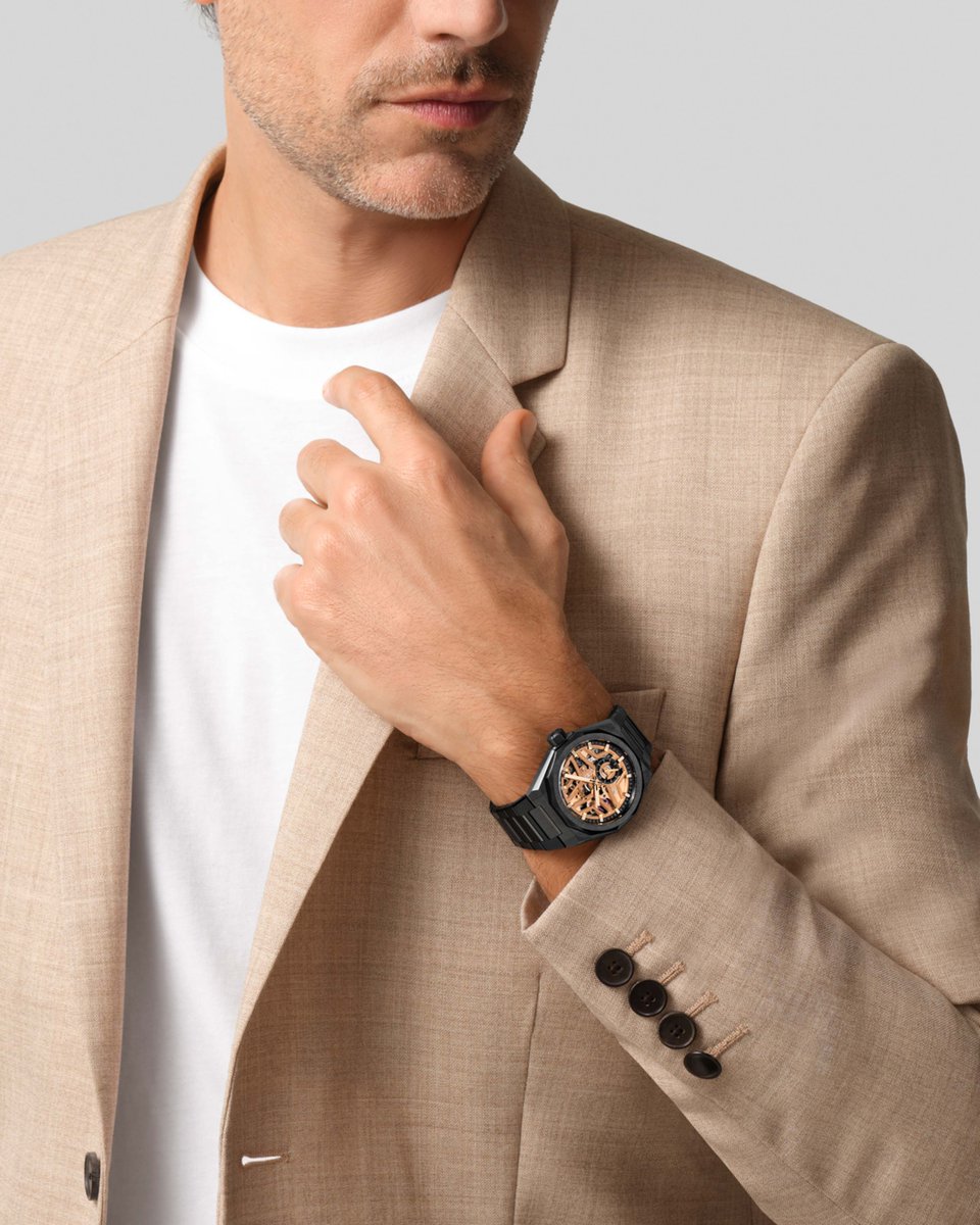 #Zenith #Defy #Skyline #Skeleton  - Urban light, black structure. A contemporary #watch design into a realm shaped by open structures, sharp geometry and the visual contrasts of the #modern #city.
<a href="/ZenithWatches/">Zenith Watches</a> 
lacotedesmontres.com/en/The-Zenith-…