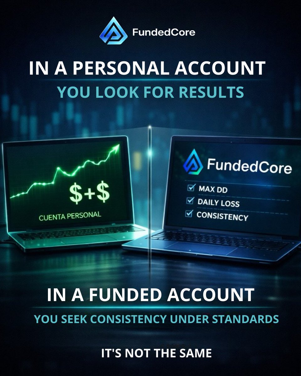 In a personal account,
you chase profits.

In a funded account,
you respect rules, manage risk, and stay consistent.

That’s the real difference between trading for yourself
and trading professionally.

At FundedCore, we fund discipline not gambling.
Trade smart. Trade