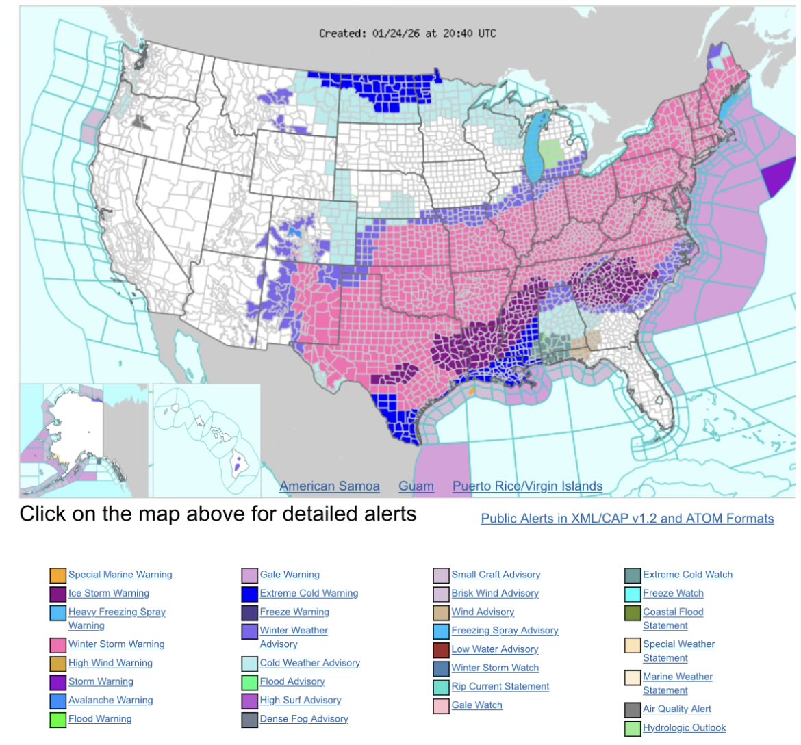 MetMattTaylor's tweet image. Just under half of the US population are under winter storm warnings.

Snow and freezing rain could have catastrophic impacts in some areas.

@BBCBreakfast will have the latest tomorrow and I’ll tell you what it means for our weather here in the UK this coming week
