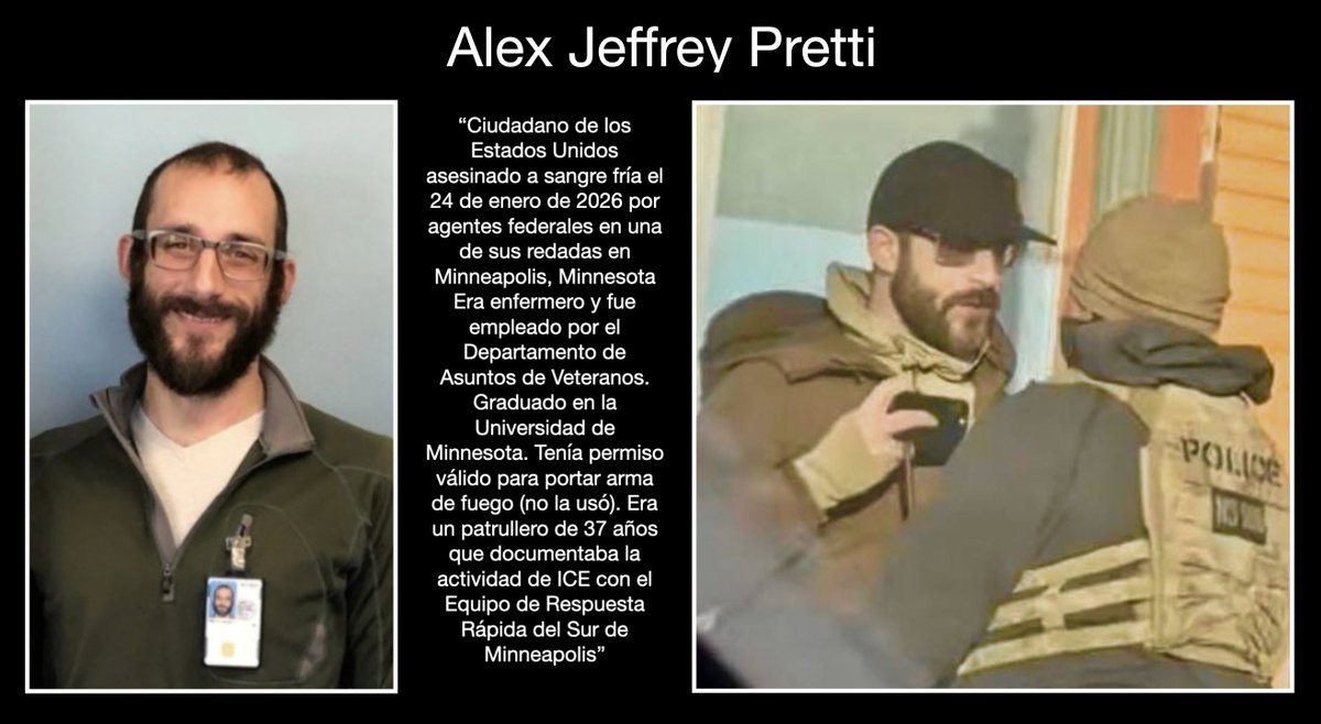 MONALI4T's tweet photo. 🔫🇺🇸🥷#ULTIMAHORA🔫🇺🇸🥷El ICE la hace de nuevo en Minneapolis, Minnesota. No contentos con matar a Renee Nicole Good, arrestar a niños, ahora matan a sangre fría a Alex Jeffrey Pretti, ciudadano de EEUU de 37 años. Defendía a mujer de detención violenta😠
https://t.co/WsCa8q6jSy https://t.co/xh5d1oU70V