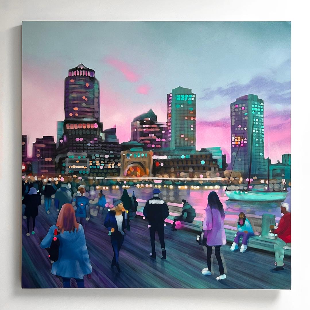 CaseMacKeen's tweet photo. A recent commissioned spray painting of the Boston Harbor Walkway 53”x53” https://t.co/ihrxNr4snq