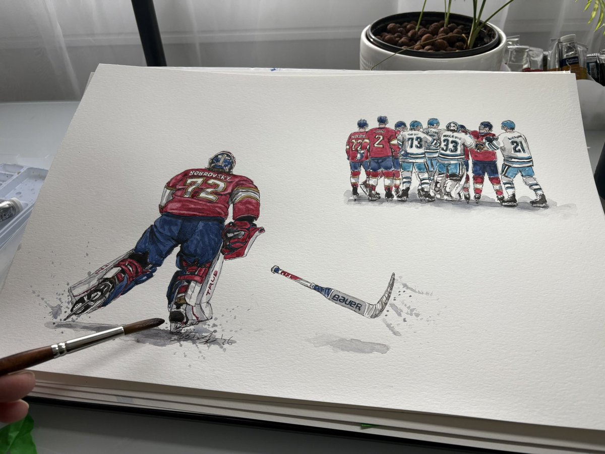 Sergei Bobrovsky and Alex Nedeljkovic’s goalie fight — Part 2.
The moment Bob sprinted down the ice to stand up for his team 💥🥅
One of those rare hockey moments you just have to paint.

Hope you like this one too 😊

Thanks for all the support 🙏

🎨 MikeNguyenArt.com