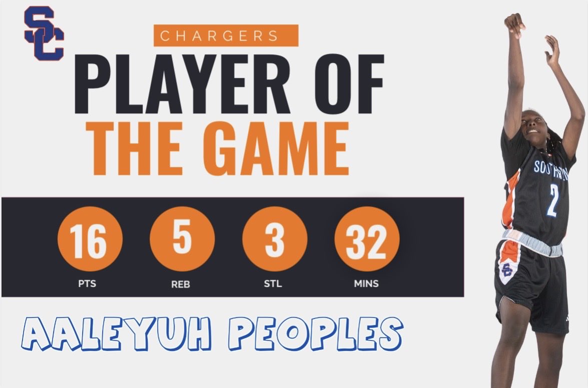 Congratulations to Aaleyuh on being our Player of the Game vs Hernando! #ChargersFamily 🧡💙