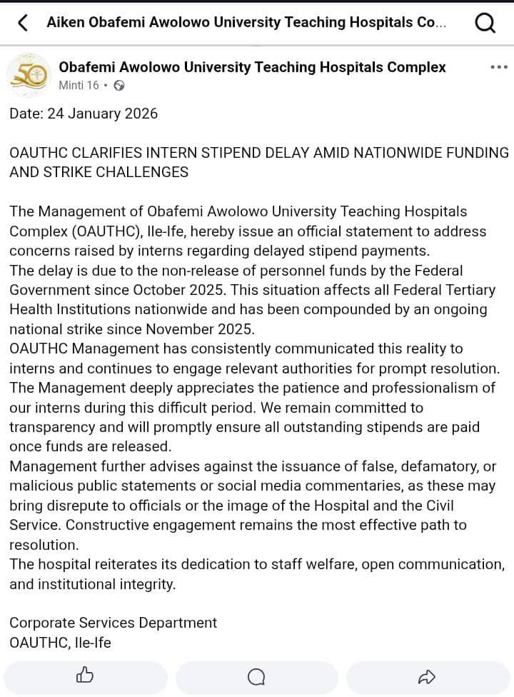 Healthintern22's tweet photo. @oauthcofficial Other federal hospitals have paid their interns,why is your own different?.
Why is your hospital the only one the federal government is not responding to?. We need clarification
#Payoursalary
#payoauthcinterns https://t.co/wEn2zZ5RIv