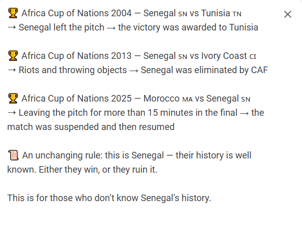 Mrsatoru90's tweet photo. @BabacarKiller real history of senegal team in AFCON always leaving the pitch like the bitch https://t.co/sXp4cs9k4t