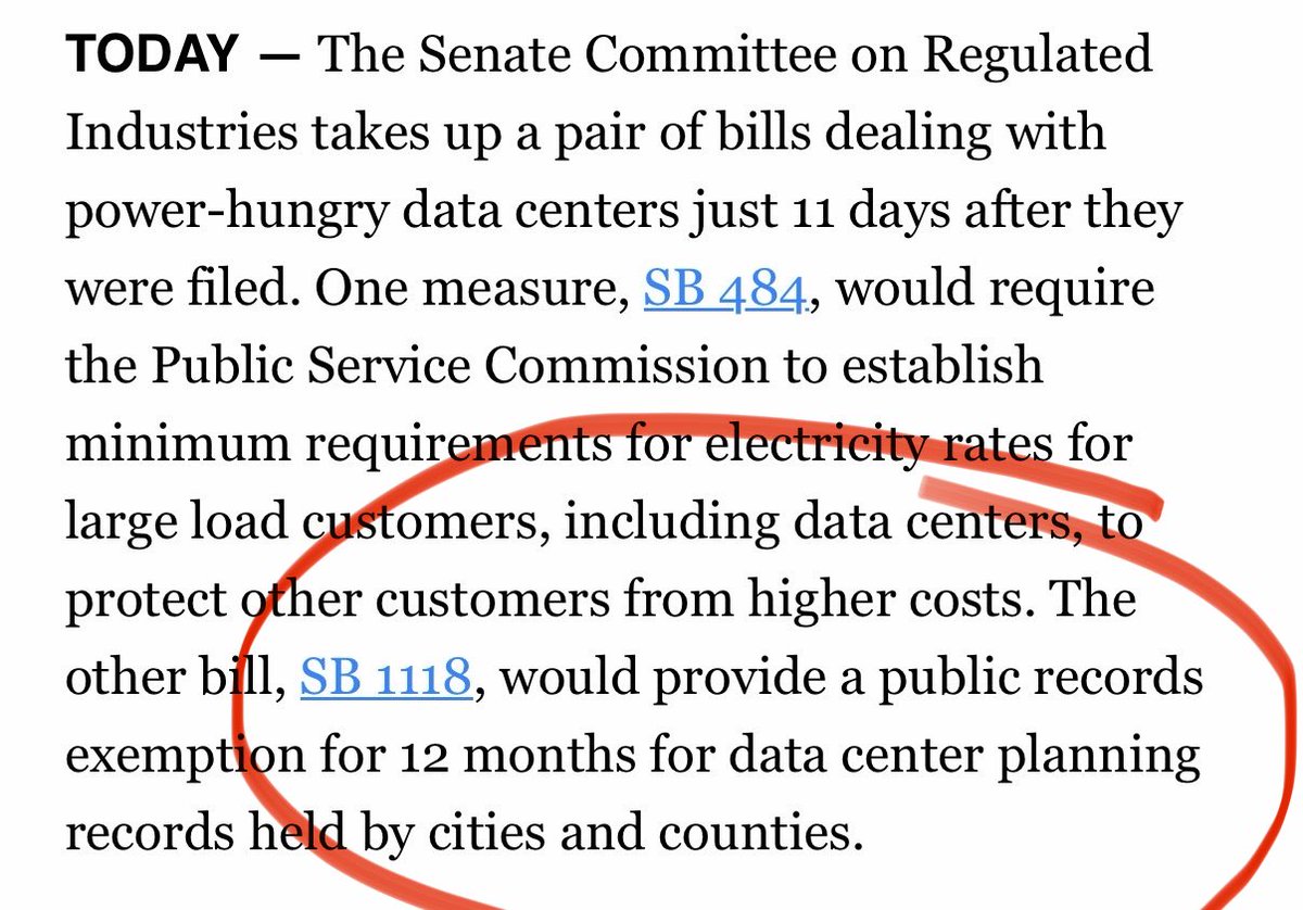 WOW—I’ve seen some truly corrupt bills get filed in Tallahassee—&amp; I fought against them constantly

But this has to be one of the worst I’ve seen

A so-called “republican” is filing a bill to hide the public records of any data center being proposed in Florida

STOP SB-1118 now!