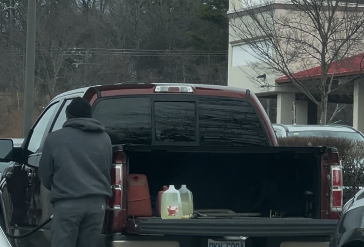 Storm coming. Make sure you fill up your milk jugs with gas while they’re sitting in the back of your pickup truck 💀