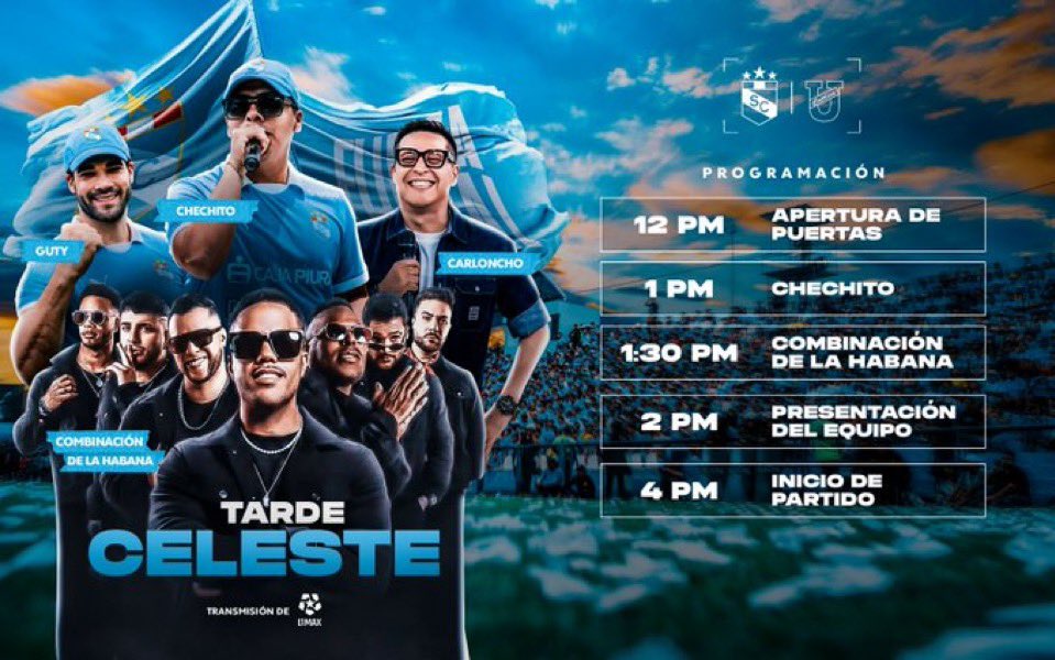 Tomorrow will be Tarde Celeste 

The annual pre-season fan event hosted by Sporting Cristal where the club will present the 2026 season squad and afterwards a friendly

This year will be against Universidad 
Católica 🇪🇨