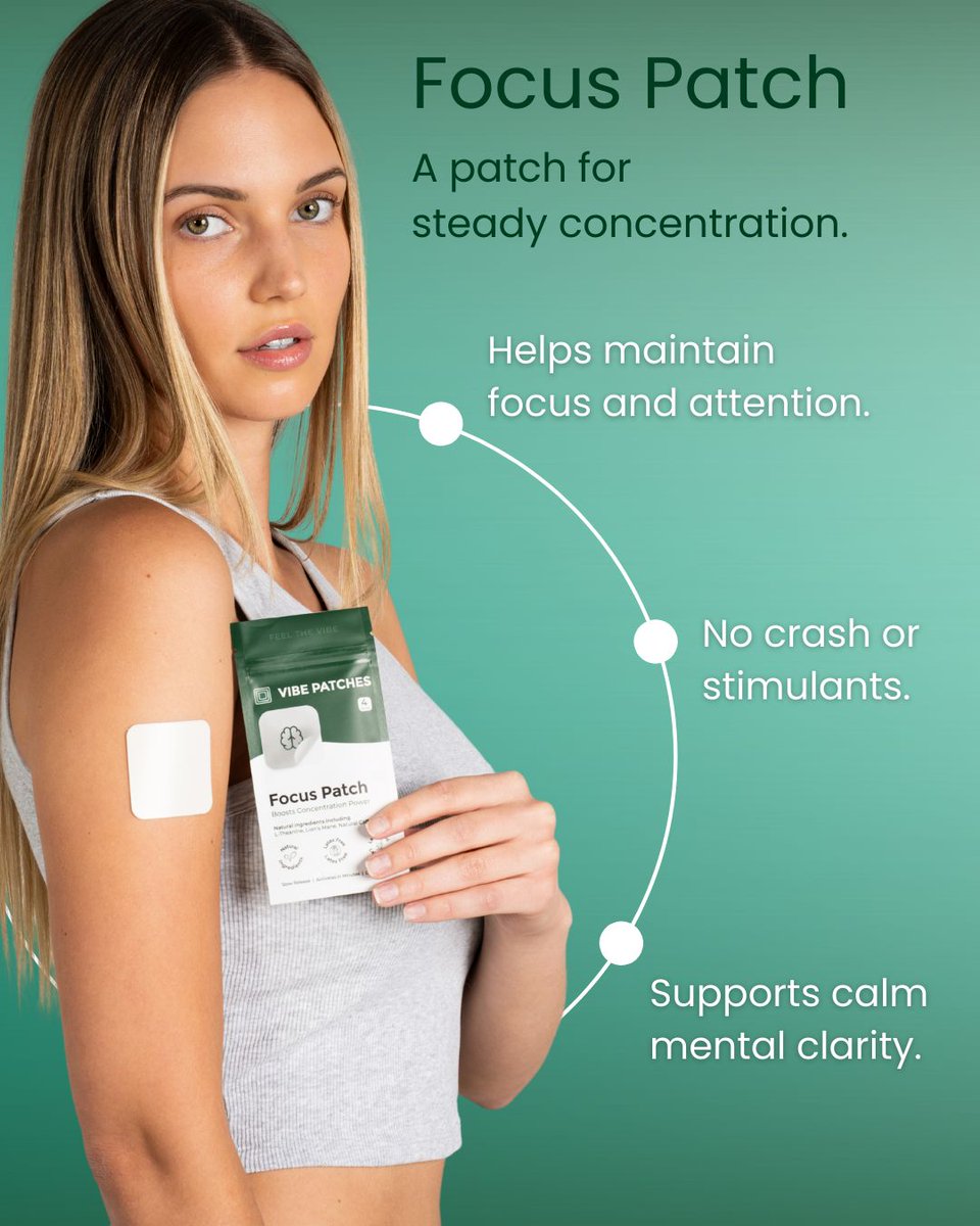 VibePatches's tweet image. Focus, without the noise.
Clean energy. Calm clarity. No crash or stimulants.

Designed for your most efficient self.
✨ BUY 2 GET 2 FREE — limited time ✨

#VibePatches #FeelTheVibe #VitaminPatch