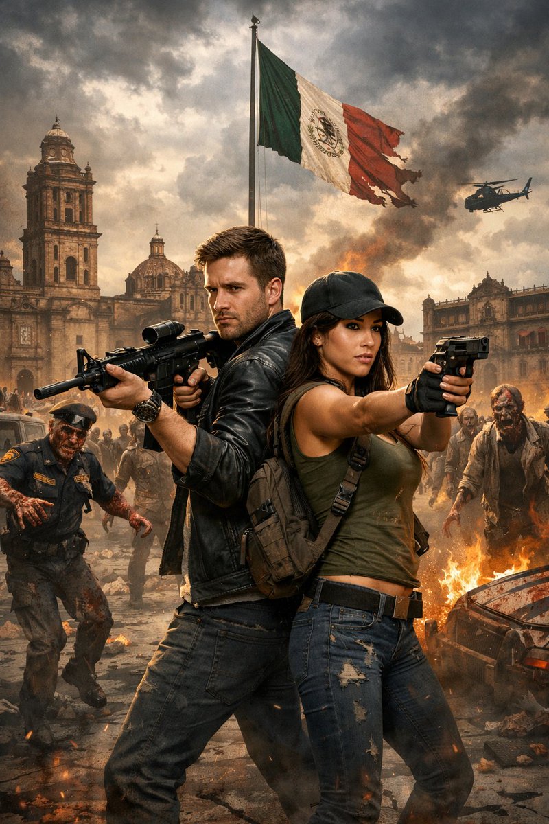 VicGete's tweet image. Ilustración de escena de #ApocalipsisenBilbao #novela #zombies #terror que sale una Ciudad de México apocalíptico