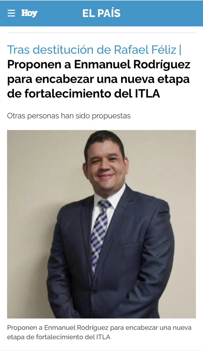 "Atención <a href="/luisabinader/">Luis Abinader</a>: En esta nueva etapa del ITLA, proponemos a Enmanuel Rodríguez como una pieza clave para el fortalecimiento institucional. Presidente, usted es un representante digno de nuestra confianza y queremos lo mejor para su gobierno, porque es el gobierno de