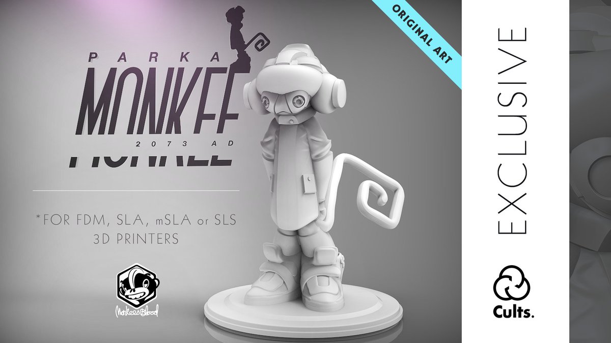 Monkeesblood's tweet photo. Our Parka Monkee 2073 AD - 3D printable #figurine is now only $2 on @Cults3D #ParkaMonkey #Oasis 
#3Dprinting #STLfile 

https://t.co/N7rfoTzXaC https://t.co/a3uLGmdTmX