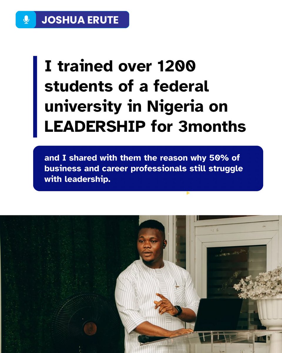 IamSmartJOE's tweet photo. Most leadership failures don’t start with people  they start with poor self-leadership.

During a 3-month virtual leadership programme I facilitated for over 1,200 final-year students of the University of Ilorin, I shared that you cannot lead others effectively https://t.co/HITblmuhni