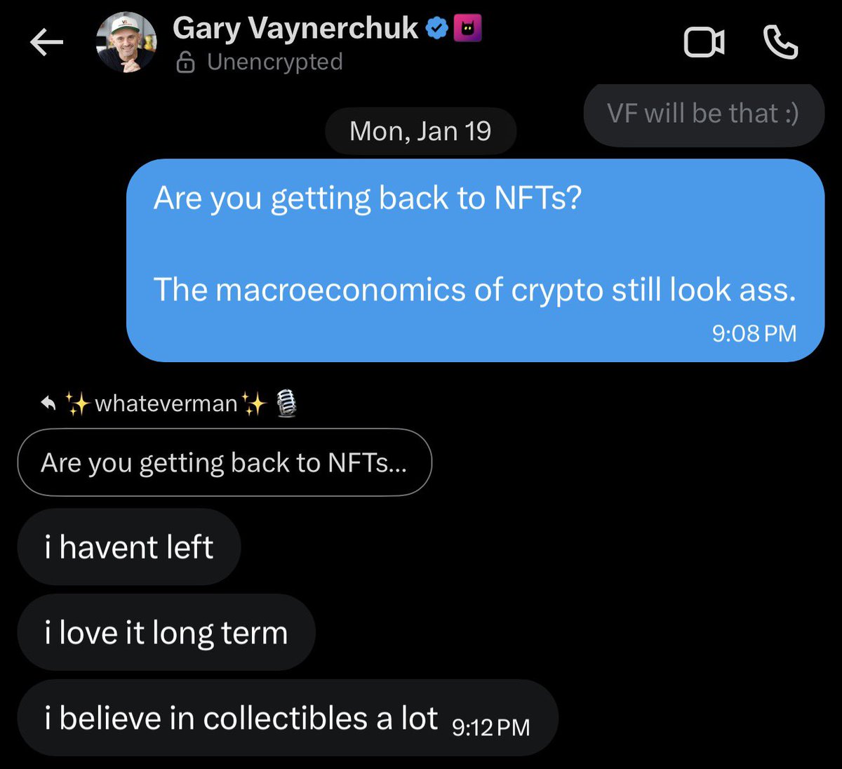 The moment I got one on one @garyvee DMs I knew. NFT SEASON THOOOOOOOOOOOON.