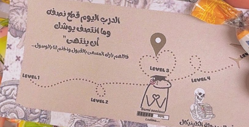 الدرب اليوم قطعَ نصفَــه
وما انتصف يُوشك أن ينتهي 💗
فاللهم بارك المسعى بالقبول واختم لنا بالوصول

صَغير الأمس أصبح 50٪طبيباً 🥳💗