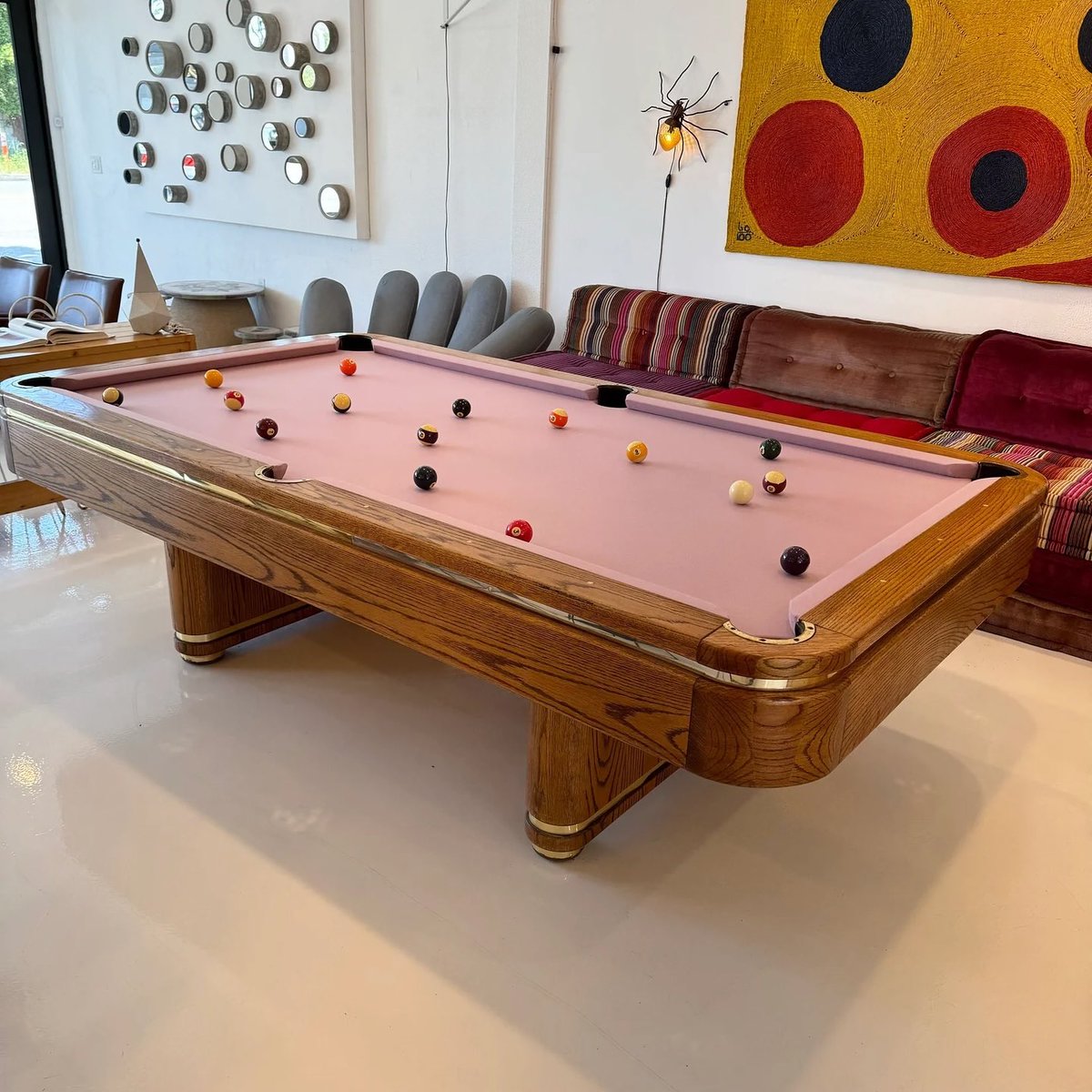 Vintage pink pool table from the 1980s.