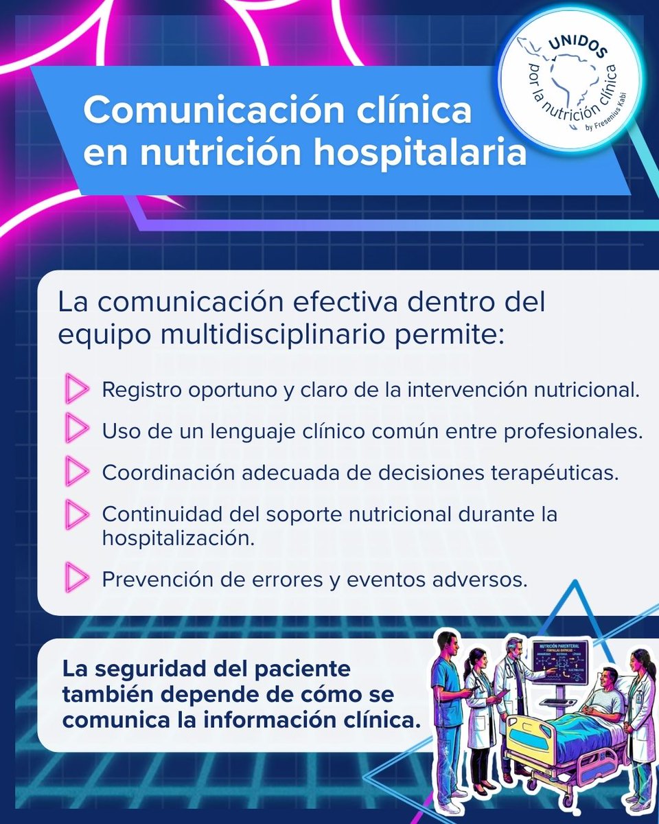 UnidosxNCmx's tweet photo. Comunicar bien también es una intervención clínica que impacta directamente en la seguridad del paciente.
ESPEN guideline on clinical nutrition in the hospital setting. Clin Nutr. 2023.
#CommittedToLife #NutriciónClínica #SeguridadDelPaciente #TrabajoMultidisciplinario https://t.co/l7NYNYRgLQ