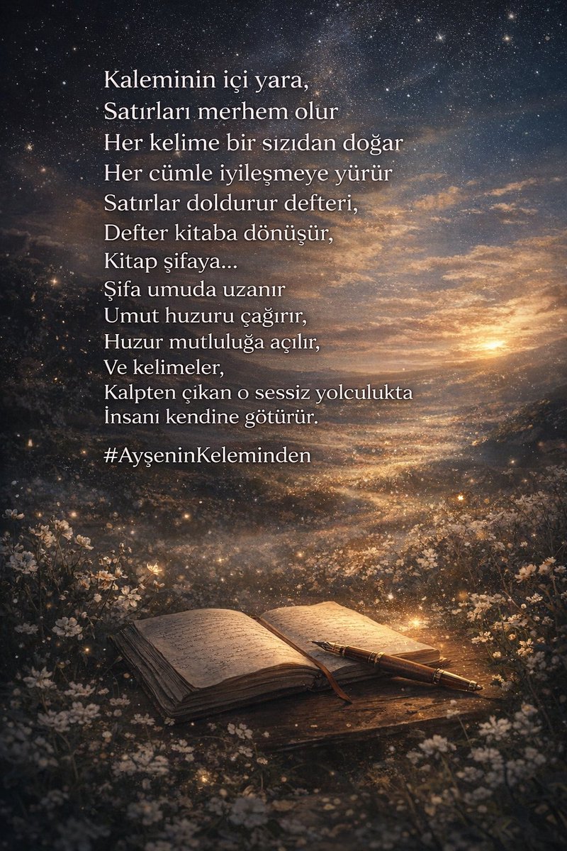 #AyşeninKaleminden 
#GeceyeBirNot 
Sağlıkla, huzurla kalın.
Hepimiz Allah’a emanetiz.
Selam ve dua ile, hayırlı geceler 🌙🤲🌱