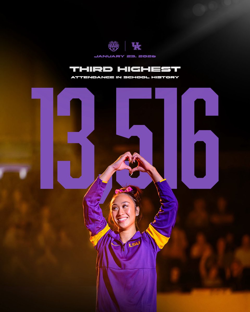 LSUgym's tweet photo. Tiger Nation does it once again. 🫶

We’ll see y’all back in the PMAC on February 6th! https://t.co/zJwksusej0
