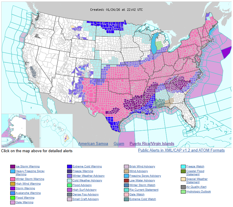 Snow moving into the region Sunday &amp; Sunday night will be the result of a large winter storm affecting a considerable portion of the lower 48. Winter conditions stretch from Texas/New Mexico to New England as seen in the map below from our national page at weather.gov