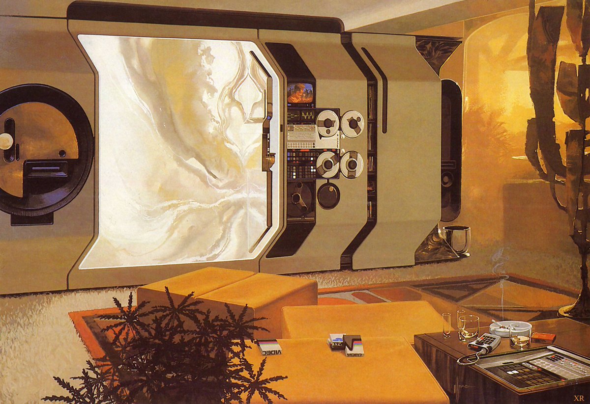 SciFiArchives's tweet photo. Syd Mead’s concept art for the American home of 2021. https://t.co/SYYz9h3LWb