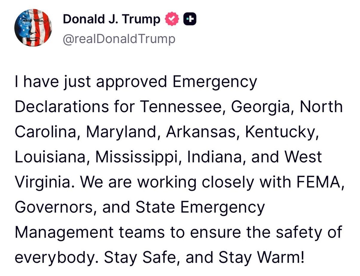 To ensure no stone has been unturned in our winter storm preparations, today I submitted a request to <a href="/POTUS/">President Donald J. Trump</a> for a federal emergency disaster declaration for Georgia counties expecting heavy impact.

President Trump quickly approved that request, and I want to thank him and his