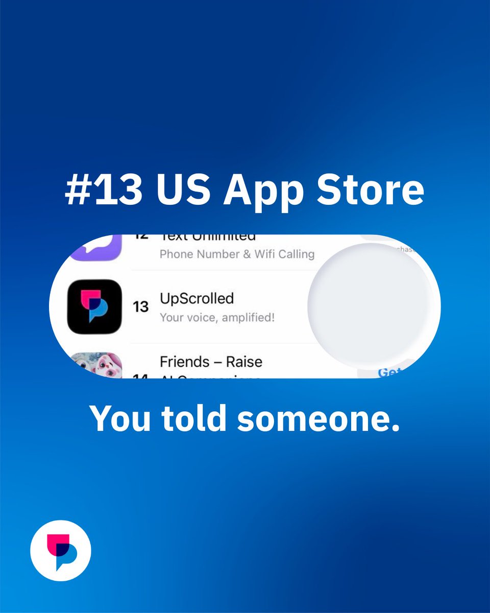 realUpScrolled's tweet image. #30 to #13 in the US. #20 in the UK.

No ads. No tricks. Just people looking for somewhere their voice won't be managed out of existence.
We see you. We understand why you're here. 

Your voice. Your choice. 
Time to scroll differently.