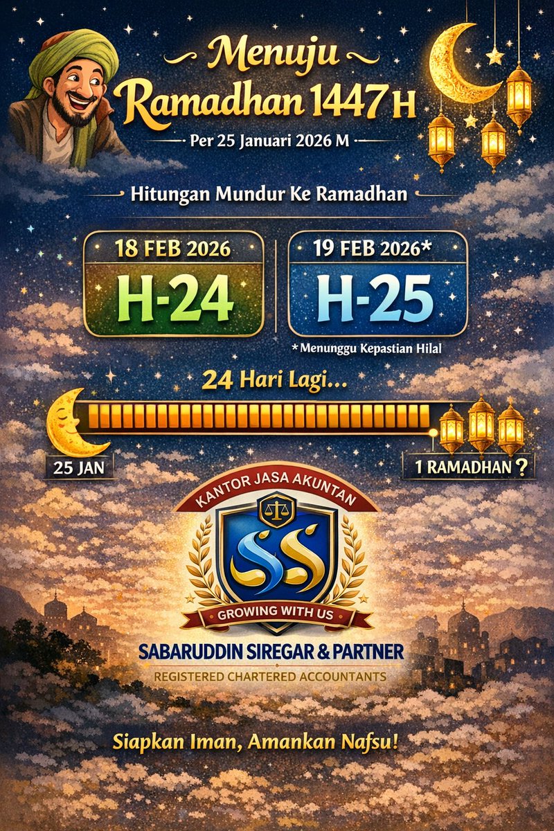 “Pagi ini Abunawas menghitung…
H-24 / H-25 menuju Ramadhan.
Kopi masih boleh, emosi mulai puasa.
Besok nafsu antre, sabar yang jadi imam.” ☕😄🌙

Hashtag:
#MenujuRamadhan1447H
cc :<a href="/prabowo/">Prabowo Subianto</a> <a href="/gibran_tweet/">Gibran Rakabuming</a> <a href="/Yusrilihza_Mhd/">Yusril Ihza Mahendra</a> <a href="/AliNgabalinNew/">Ali Mocthar Ngabalin</a> <a href="/BarackObama/">Barack Obama</a>