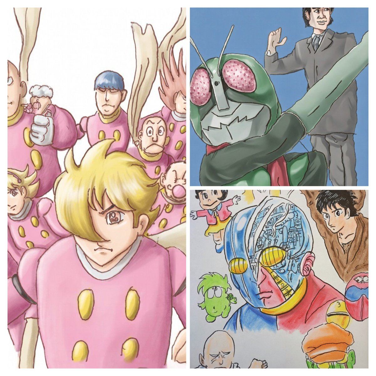 本日は　#石ノ森章太郎生誕記念日
日付は石ノ森章太郎の誕生日である1938年1月25日から。
という訳で今まで描いてきた
石ノ森キャラ纏めてみました
子供の頃から今まで
石ノ森漫画にはお世話になりました
今見ても石ノ森キャラの造形は痺れますね
#サイボーグ009
#イラスト好きさんと繋がりたい