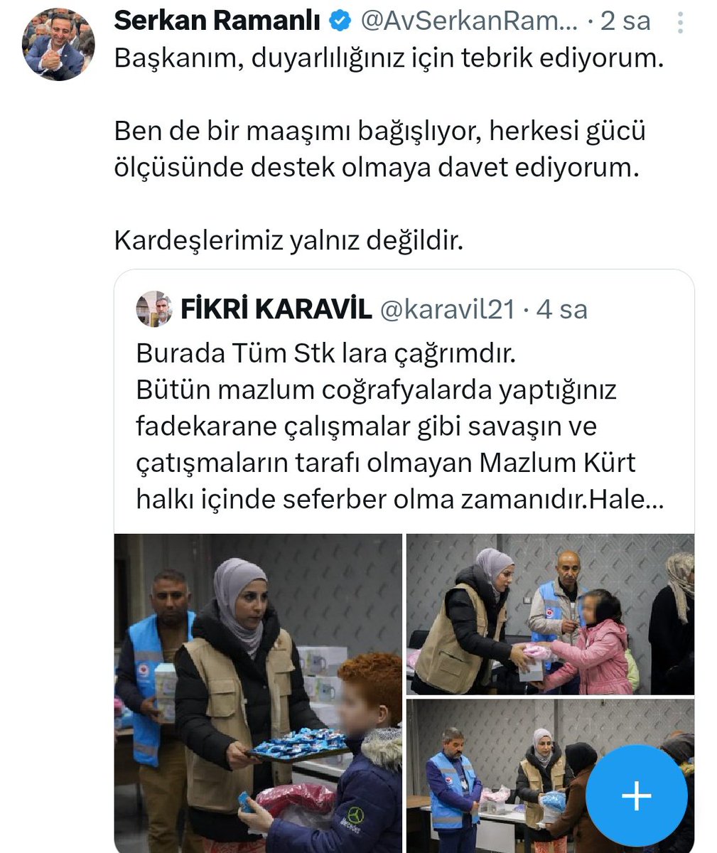HÜDA PAR Milletvekili <a href="/AvSerkanRamanli/">Serkan Ramanlı</a> 'nın(amcam☺️) yaptığının çeyreğini duyar kasanlar yapmaz onlar sadece gösteriş yaparlar.
Onlar sadece kaos, kargaşa ve yıkım üzerine çalışır ve ekmeğini bundan yerler.
Sayın Vekilimizi Tebrik ederiz var olsun.