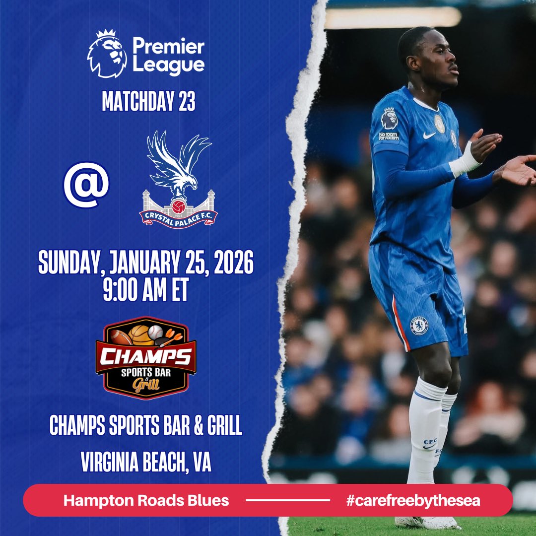 HRB still plans to meet at Champs in VB tomorrow for the 9 am match against Crystal Palace.

Any change in plans or closures from the bar will be communicated.

#carefreebythesea