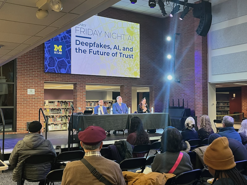 michigan_AI's tweet image. Cold weather, warm conversation. Huge thanks to everyone who joined our Friday Night AI Q&amp;amp;A panel yesterday for a deep dive into #deepfakes, #AI, and their impact on trust.

The engagement and discussion made it well worth it. ❄️✨ See you next time @aadl!