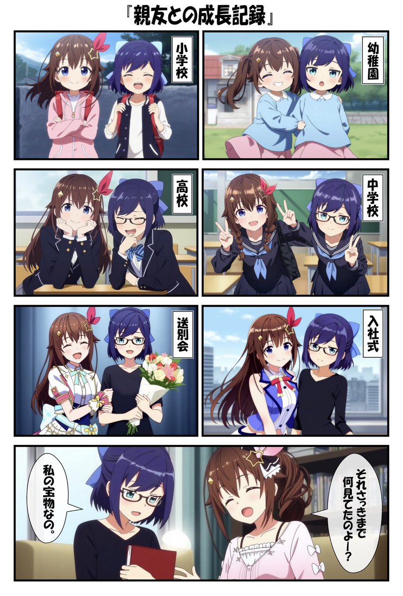 abm8j's tweet image. 「親友との成長記録」
リクエスト有難う👓 #AIart︎ #hololive