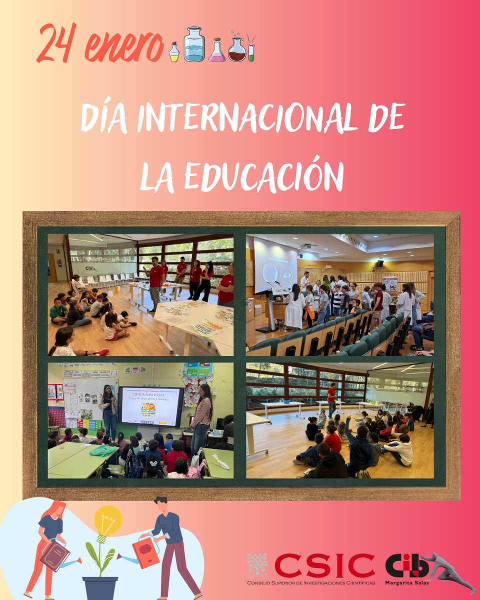 CIB_CSIC's tweet photo. En el @CIB_CSIC nos sumamos a la celebración del #díainternacionaldelaeducación 
y mostramos nuestro compromiso con el fomento de vocaciones científicas con actividades para todas las etapas formativas desde una concepción inclusiva y accesible. https://t.co/s6Hi3DcxZm