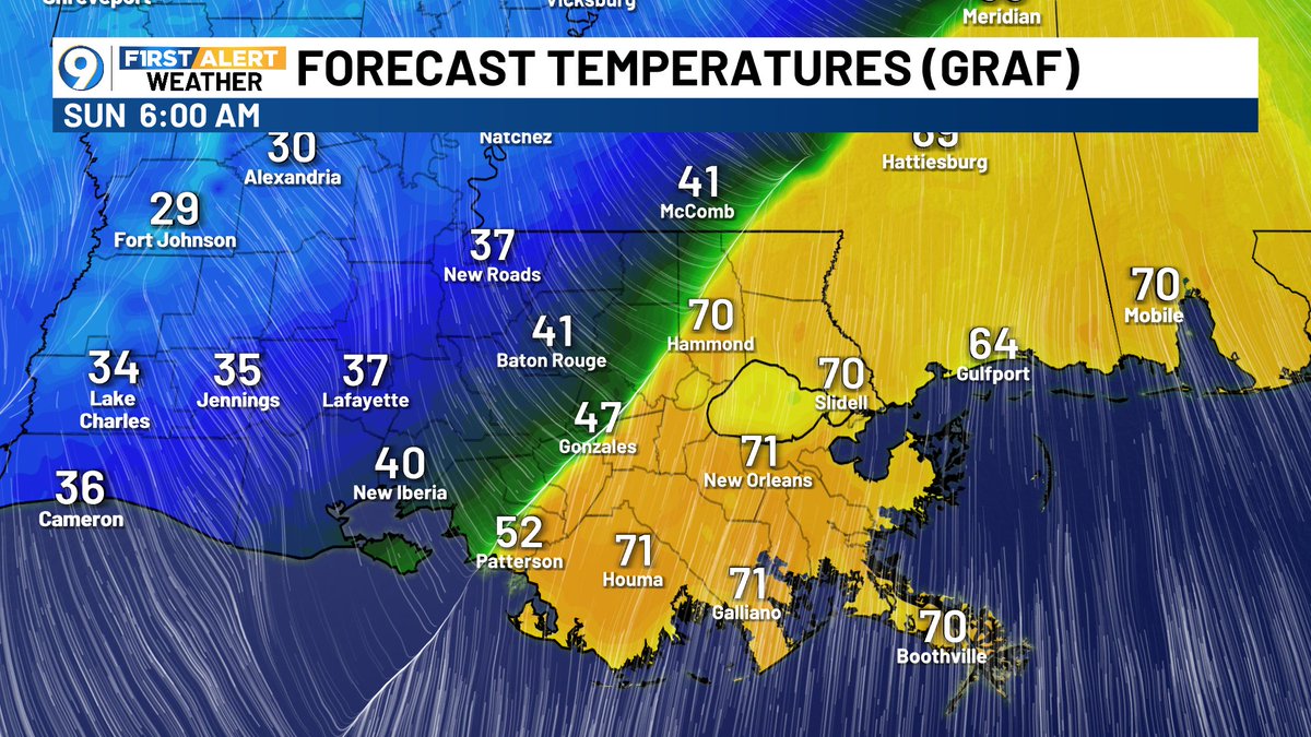 SteveWAFB's tweet photo. A visual reminder on why forecasting exactly who ends up with freezing rain tomorrow is pretty tricky... @WAFB https://t.co/7YWu5ZBSQq