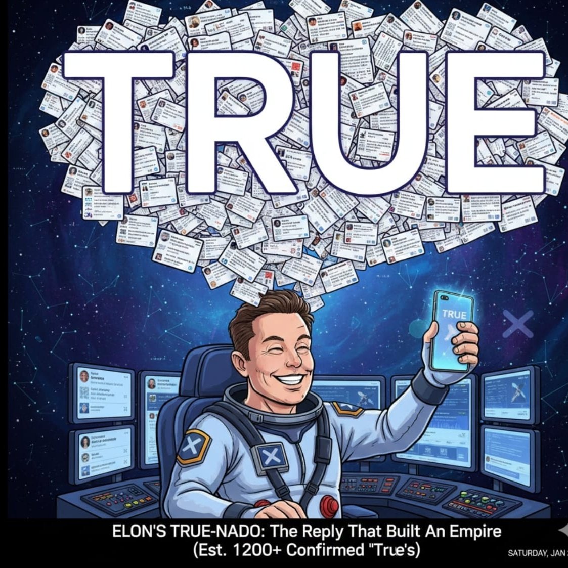 ASHKETCHUM_SOL's tweet photo. It is estimated that Musk has posted the single word "True"  over 1,200 times since he acquired X in late 2022.

Ca:
9rX4fv6G73NgGdUD1LmZHNtNAEjjAbVq9MRvKBLtpump https://t.co/FwQqvTYI0Y