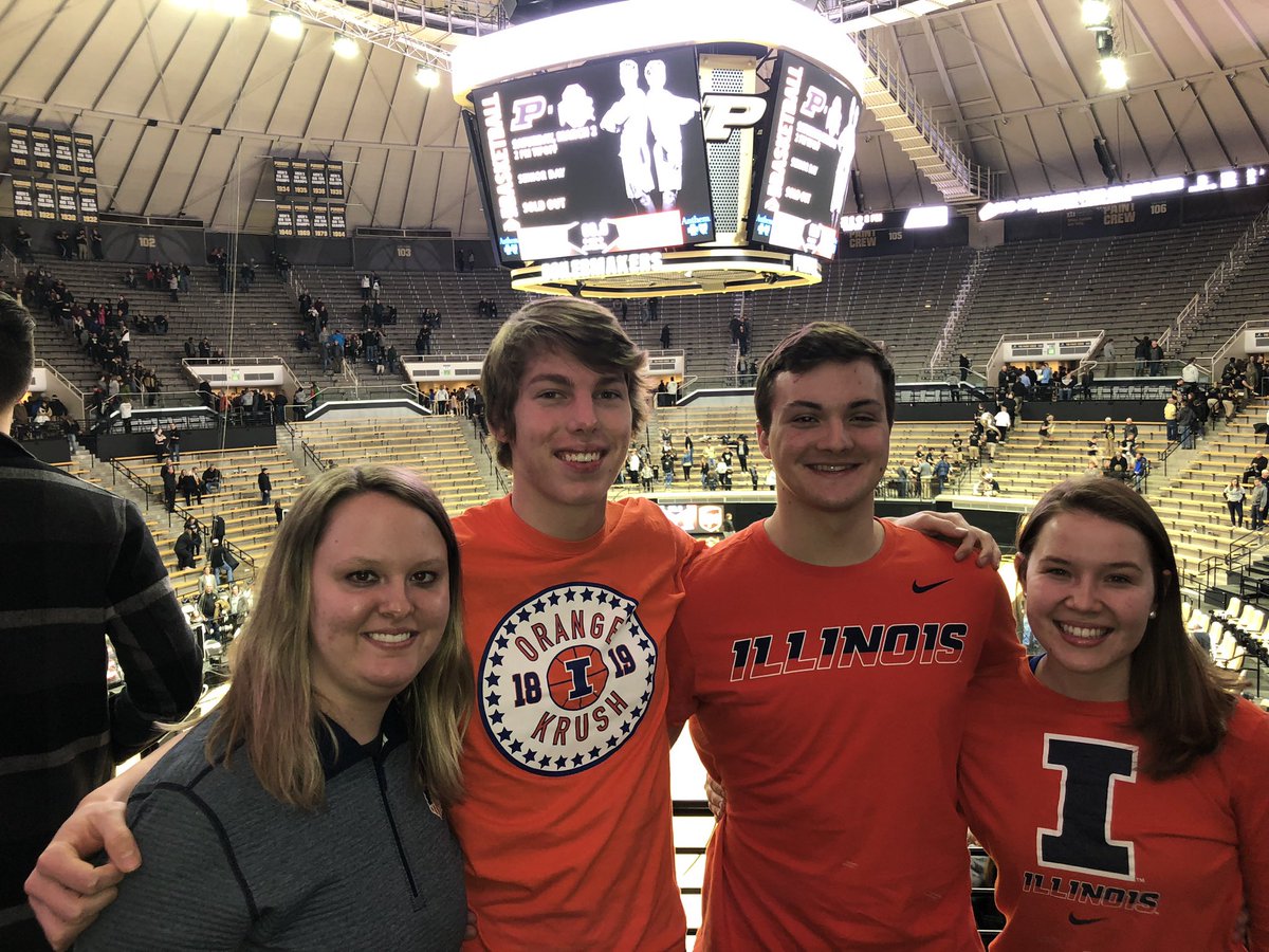 agaffner4's tweet photo. 2019 I was a senior in Orange Krush. A couple of us snuck into Purdue student section in Mackey Arena to cheer on our Illini. We lost 73-56. Today was redemptive for me! #illini @IlliniMBB https://t.co/U20OEEq1qU