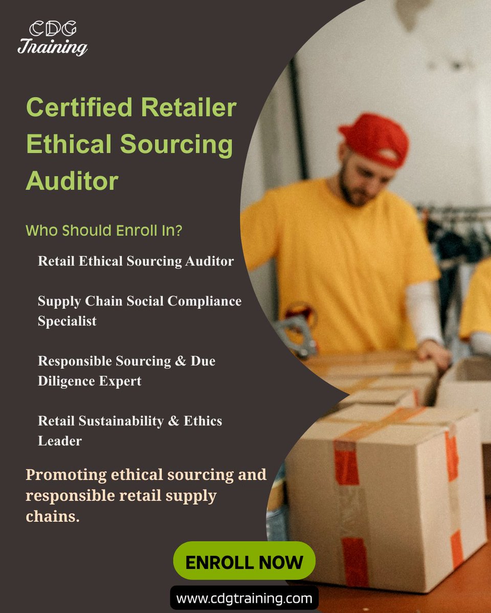 cdgtrainings's tweet image. Certified Retailer Ethical Sourcing Auditor Course

Enroll here:
cdgtraining.com/courses/Certif…

#ethicalsourcing #retailcompliance #supplieraudit #sustainability #esgprofessionals #csr #supplychainaudit #complianceauditor #cdgtraining