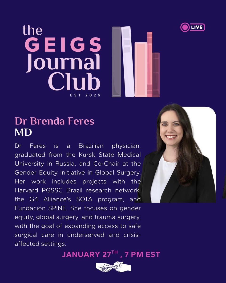 gendereqsurg's tweet photo. ✨ Get to know more about the #GEIGSJournalClub ‘s guests 👀
Join us this Jan 27, at 7pm ESTfor a panel discussion with the AJS’s newest paper on gender representation and industry payments in Surgery 🤩
🔗 https://t.co/df4JUtfaIp
#GEIGS #WIS #EquityForAll #SoMe4Surgery https://t.co/01JvKGpCIA
