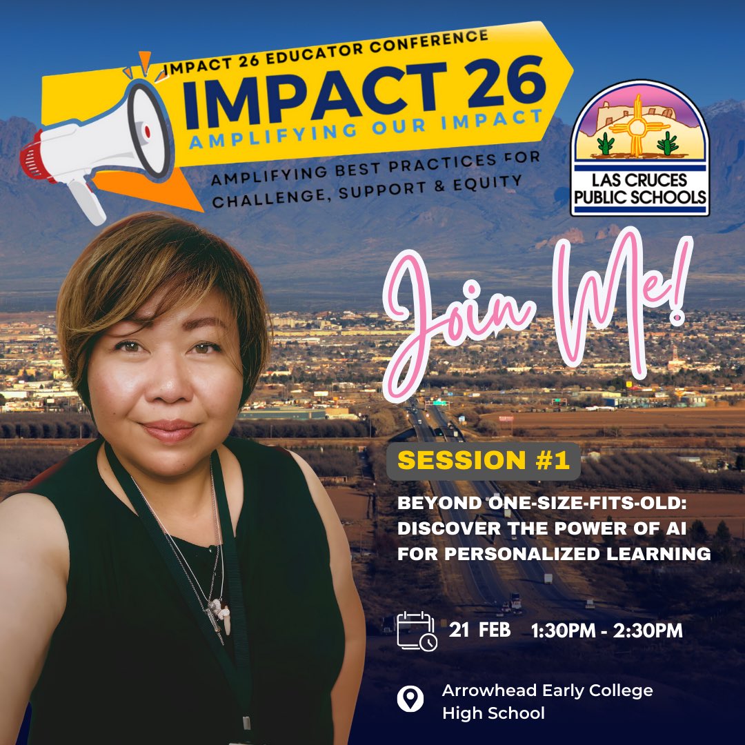 sharodickerson's tweet image. Fabulous February continues as a speaker and presenter at IMPACT 26: Amplifying Our Impact (Amplifying Best Practices for Challenge, Support, &amp;amp; Equity), proudly representing Las Cruces Public Schools! @MicrosoftEDU #MicrosoftCopilot #MIEExpert #MicrosoftFellow