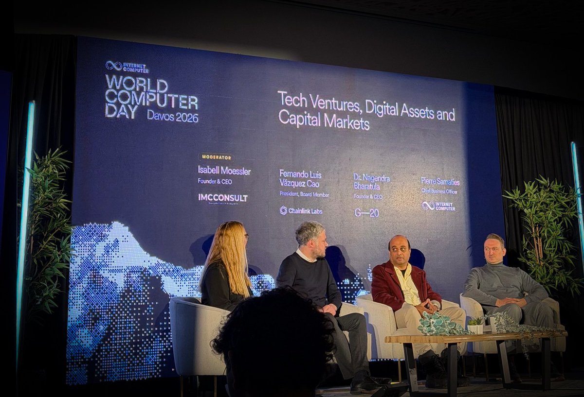 On stage at World Computer Day in Davos with friends, discussing how tech  ventures actually access capital markets not in theory, but in execution.  It was a great conversation with Dr. Nag,