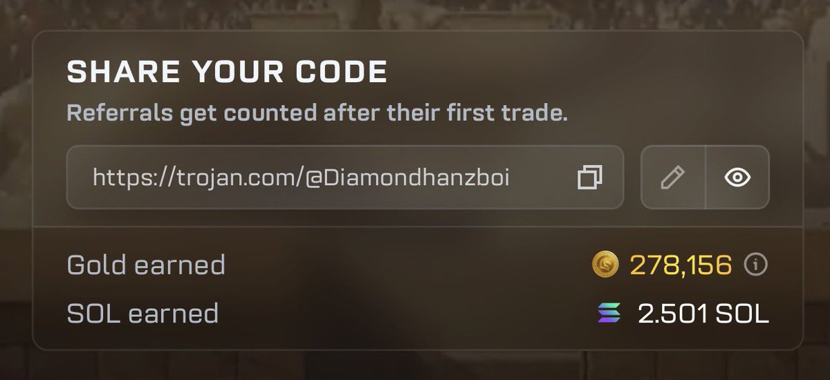 diamondhanzboi's tweet image. 🚀 Check out my favorite #memecoin terminal: @TrojanOnSolana ‼️

Join through my link and claim your $50 bonus!